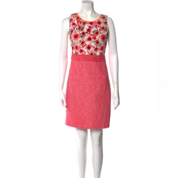 NWT ELIE TAHARI‎ Floral Twill Scoop Neck Sheath Marina Dress Painted Lady Sz 4 - Picture 1 of 14
